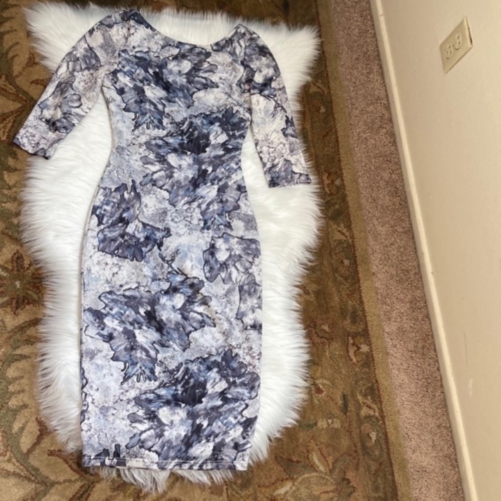 Asymmetrical Blue Floral Dress